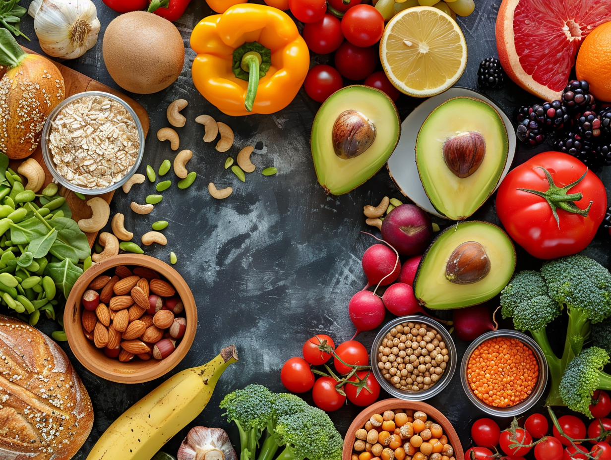 Різноманітні корисні продукти на столі